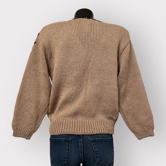 Erika VTG 80s Rockabilly Sweater NEW sz M Abstract Black Knit Preppy Winter Fall - Picture 2 of 9